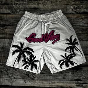 Good Vibes Palm Tree Elastic Swim Shorts Mens Medium Pockets 6" Inseam